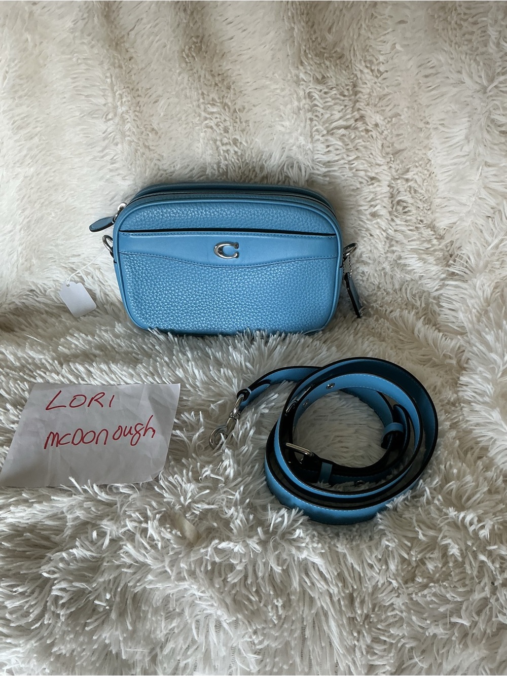 Coach Pebbled Leather Crossbody Camera Bag in Sky Blue